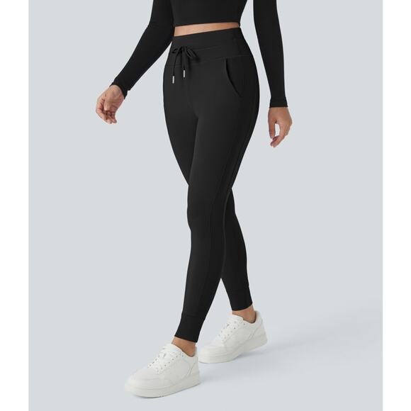 Halara Softlyzero Plush High Waisted Drawstring Full Length Joggers Black XS P - Picture 1 of 7